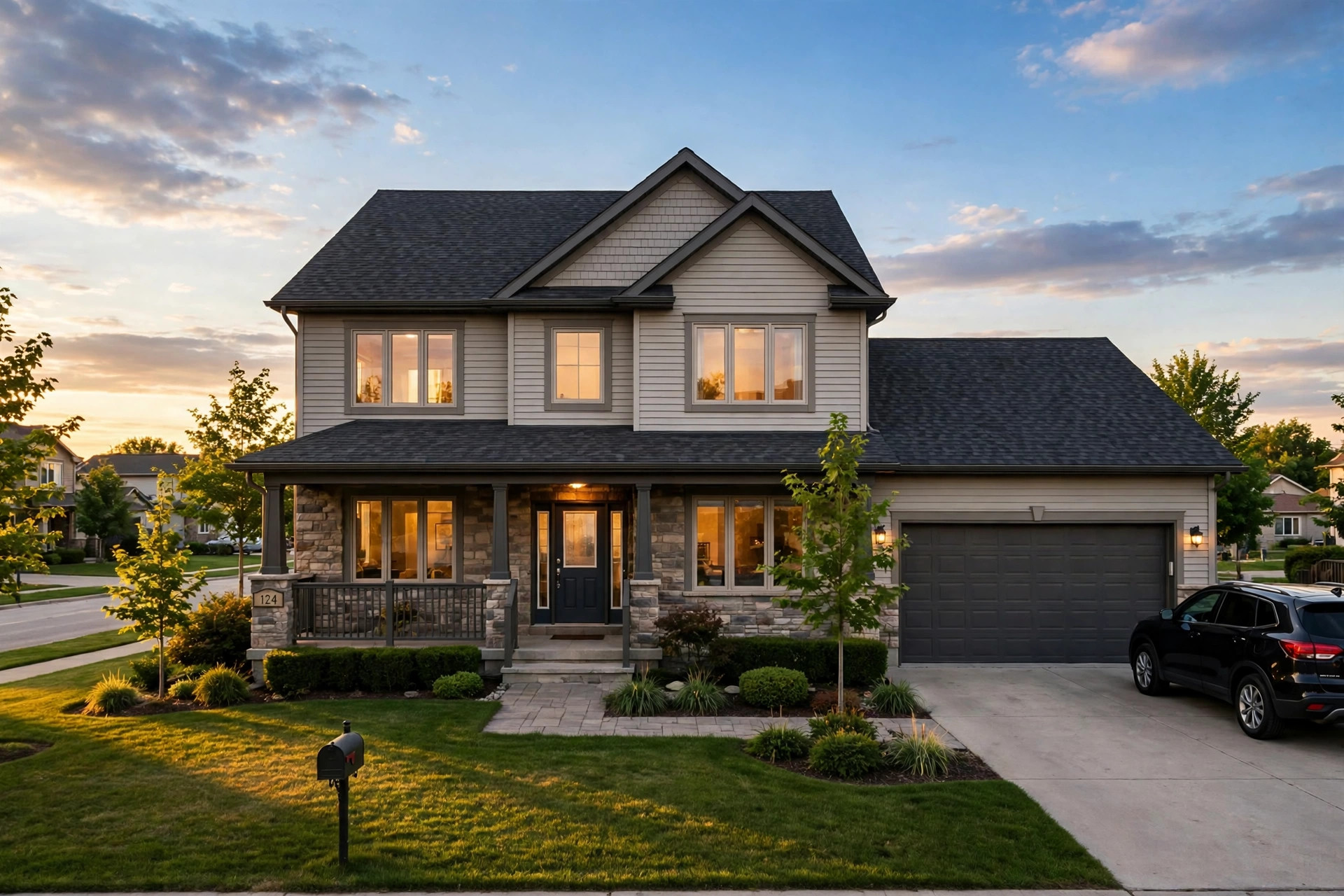 Enhanced listing photo of a Winnipeg home at golden hour